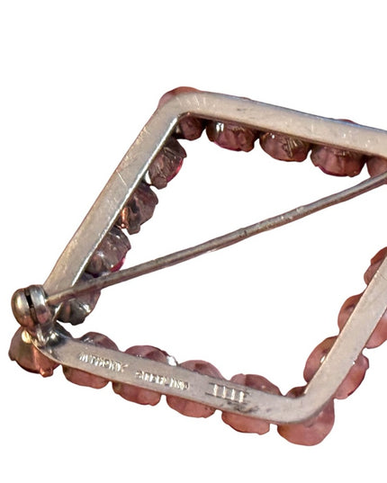 Vintage Anthony sterling silver 925 Pink and Clear Crystal triangle Brooch