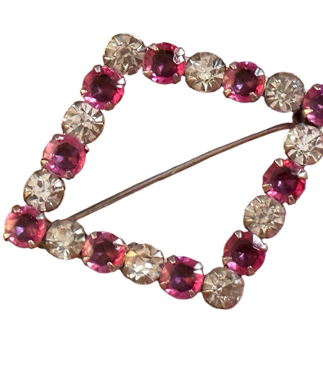 Vintage Anthony sterling silver 925 Pink and Clear Crystal triangle Brooch