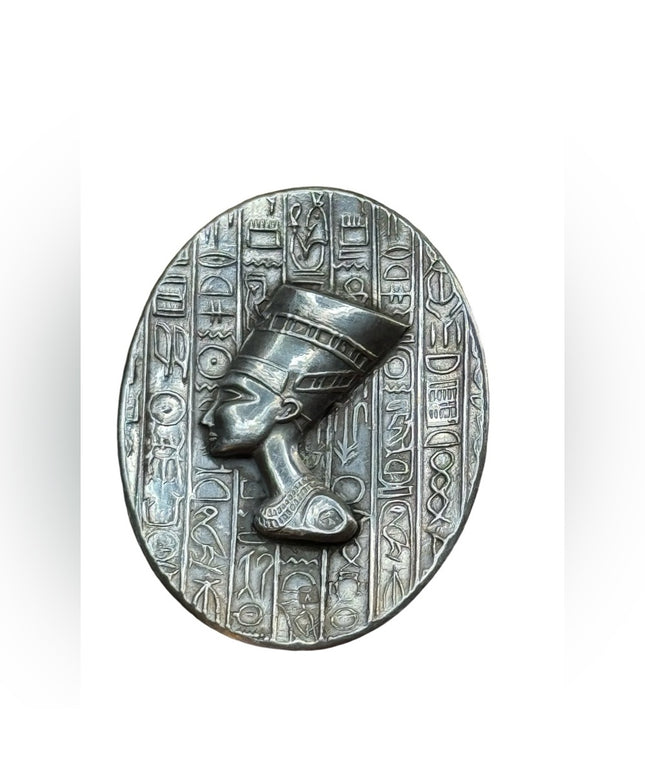Antique 925 sterling silver Egyptian head with hieroglyphics brooch & pendant