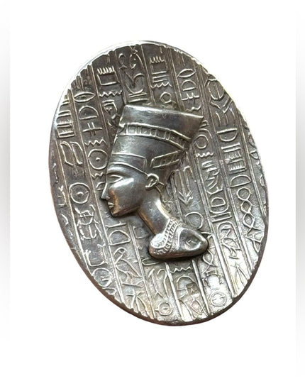 Antique 925 sterling silver Egyptian head with hieroglyphics brooch & pendant