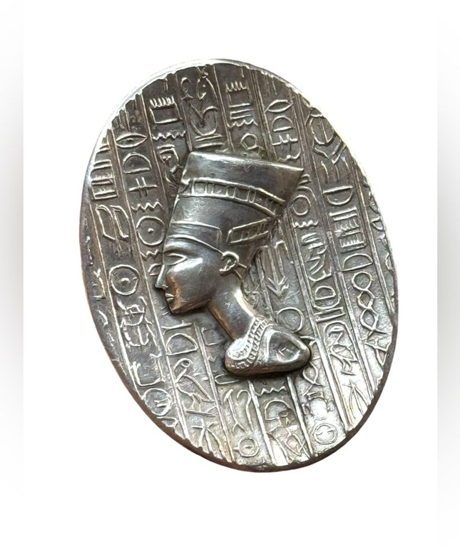 Antique 925 sterling silver Egyptian head with hieroglyphics brooch & pendant