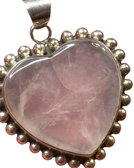 Elegant vintage sterling silver 925 rose quartz large Pink Heart Pendant