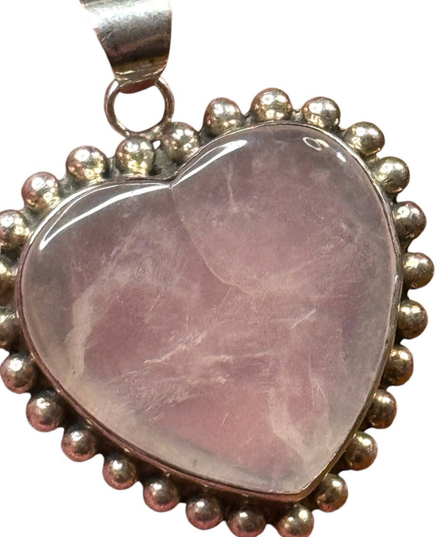 Elegant vintage sterling silver 925 rose quartz large Pink Heart Pendant
