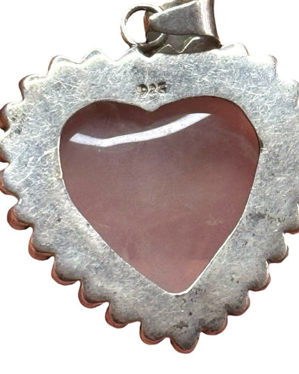 Elegant vintage sterling silver 925 rose quartz large Pink Heart Pendant