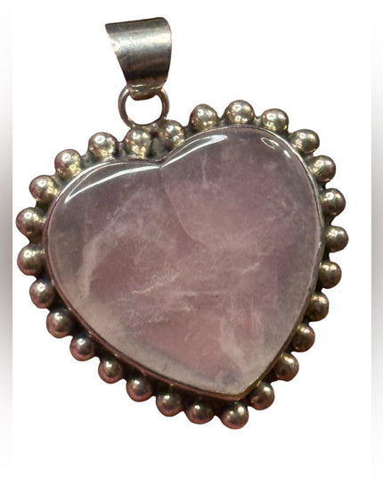 Elegant vintage sterling silver 925 rose quartz large Pink Heart Pendant