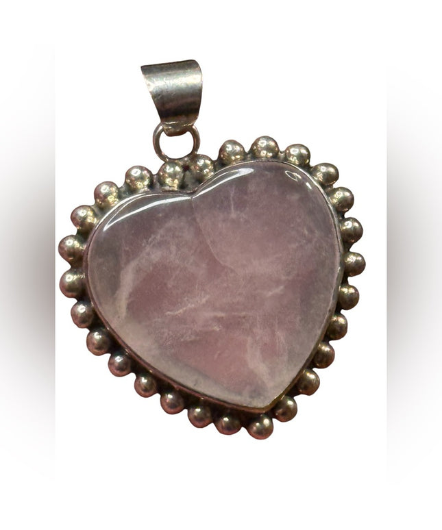Elegant vintage sterling silver 925 rose quartz large Pink Heart Pendant