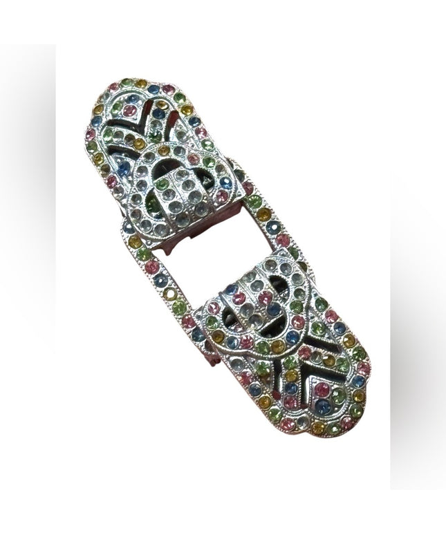 Antique Colorful Rhinestone Art Deco crystal Brooch duo duet