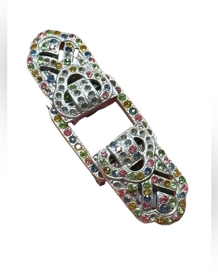 Antique Colorful Rhinestone Art Deco crystal Brooch duo duet