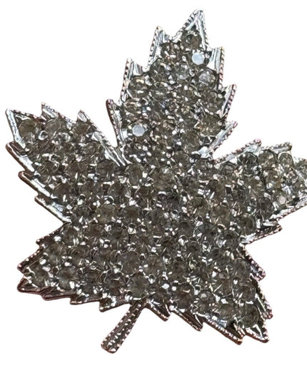 Sparkling CZ rhodium plt Rhinestone Maple Leaf Brooch Keyes