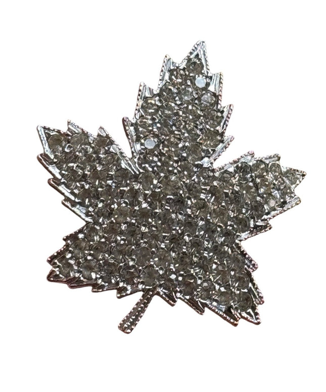 Sparkling CZ rhodium plt Rhinestone Maple Leaf Brooch Keyes