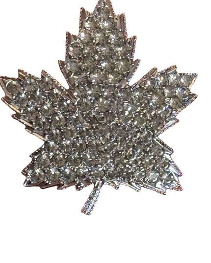 Sparkling CZ rhodium plt Rhinestone Maple Leaf Brooch Keyes