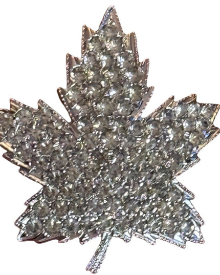 Sparkling CZ rhodium plt Rhinestone Maple Leaf Brooch Keyes