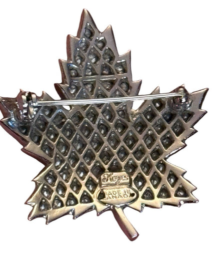 Sparkling CZ rhodium plt Rhinestone Maple Leaf Brooch Keyes