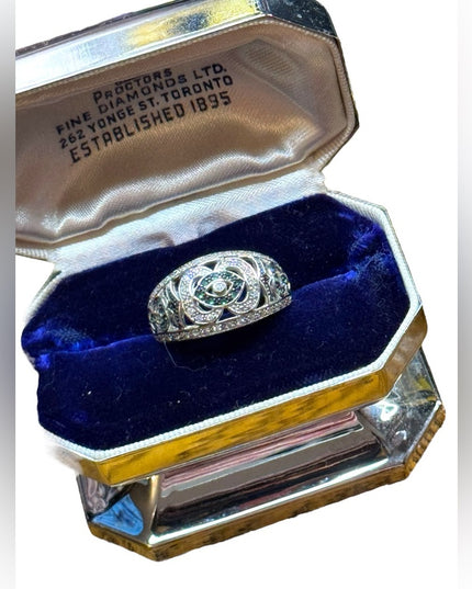 Sterling Silver 925 Diamond & emerald flower design band ring