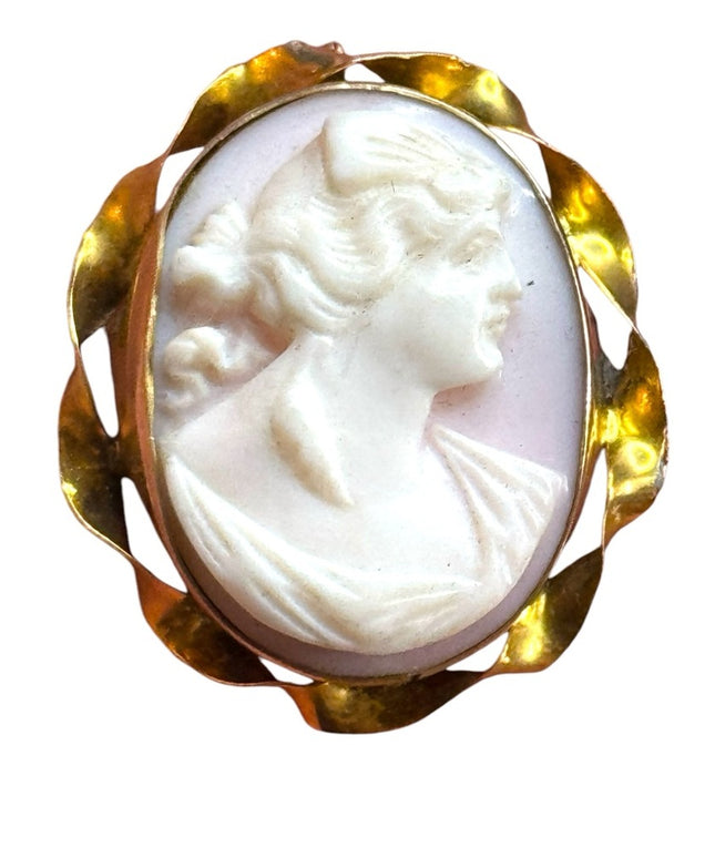 Elegant vintage Gold plt Angel skin shell carved Cameo pendant twist bezel
