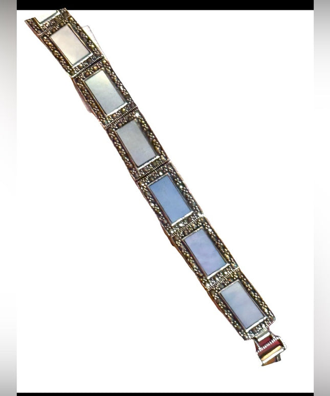 Vintage Mother of Pearl Bracelet Marcasite Sterling Silver Bracelet 925