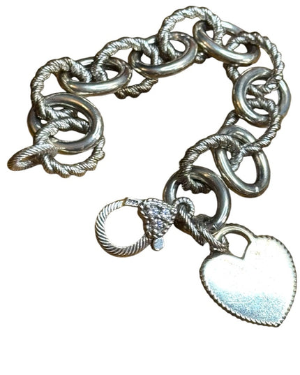 Judith Ripka Chain Bracelet Heart Charm Initial C Sterling Silver 925 CZ