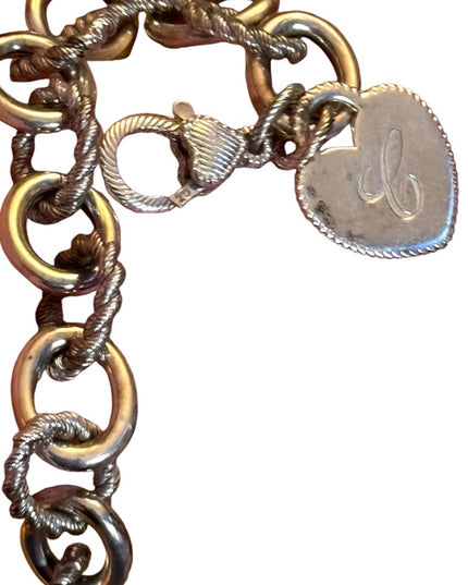 Judith Ripka Chain Bracelet Heart Charm Initial C Sterling Silver 925 CZ