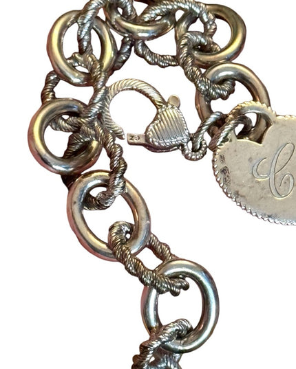 Judith Ripka Chain Bracelet Heart Charm Initial C Sterling Silver 925 CZ