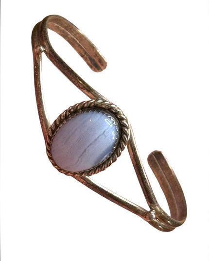 Navajo Native American MKM Sterling 925 silver Blue lace agate cuff Bracelet