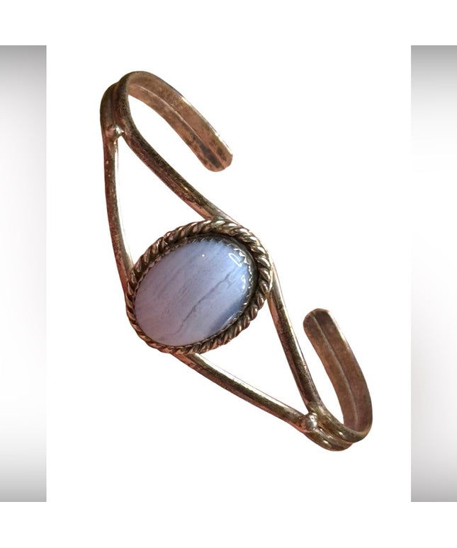Navajo Native American MKM Sterling 925 silver Blue lace agate cuff Bracelet