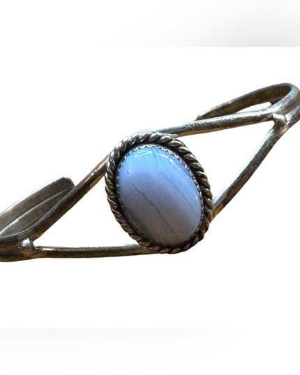 Navajo Native American MKM Sterling 925 silver Blue lace agate cuff Bracelet
