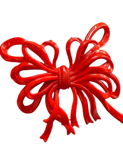 Antique early plastic celluloid colorful large RED BOW  Brooch