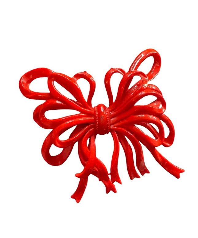 Antique early plastic celluloid colorful large RED BOW  Brooch