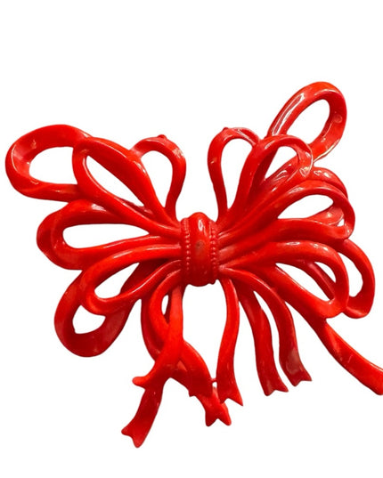 Antique early plastic celluloid colorful large RED BOW  Brooch