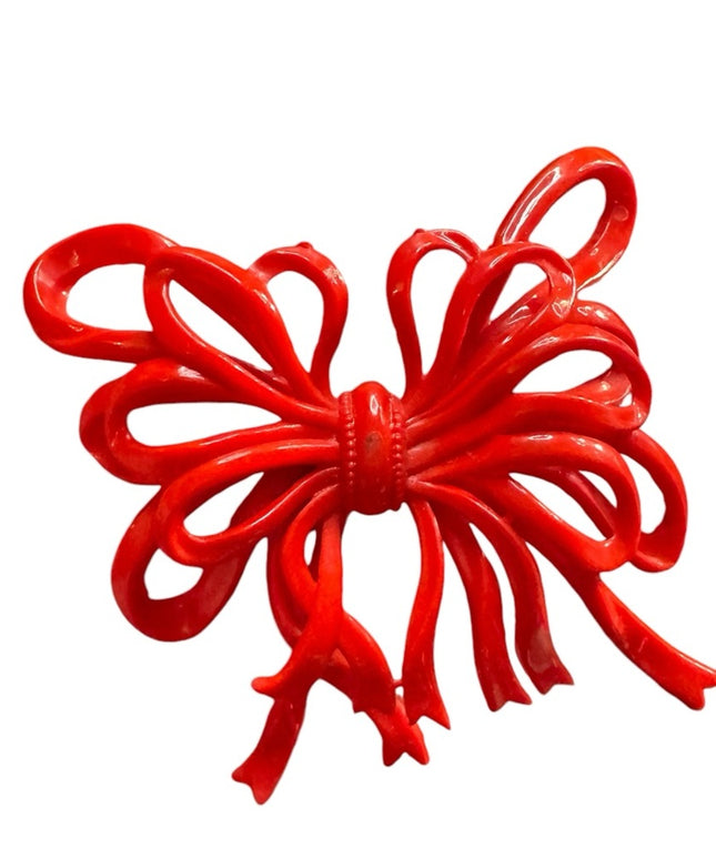 Antique early plastic celluloid colorful large RED BOW  Brooch