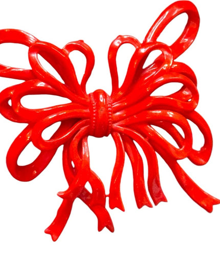 Antique early plastic celluloid colorful large RED BOW  Brooch