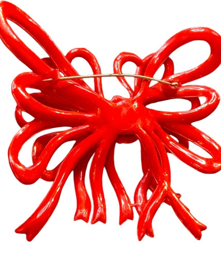 Antique early plastic celluloid colorful large RED BOW  Brooch
