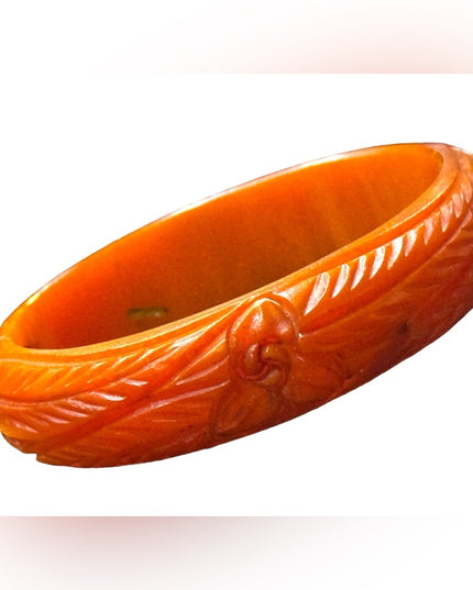 Antique early plastic celluloid colorful Orange Carved Bangle Bracelet