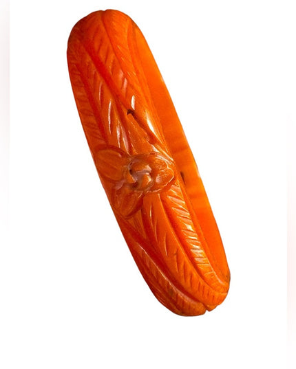 Antique early plastic celluloid colorful Orange Carved Bangle Bracelet