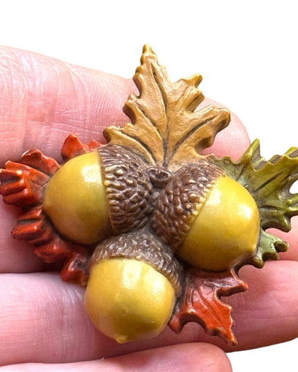 Antique early plastic celluloid colorful ACORN Brooch