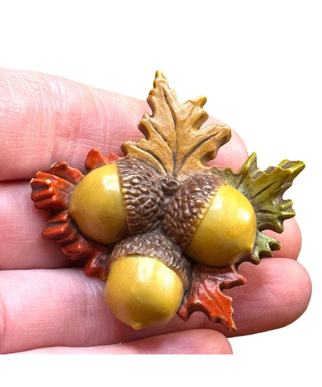 Antique early plastic celluloid colorful ACORN Brooch