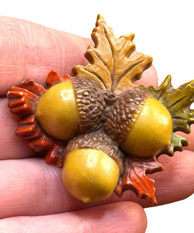 Antique early plastic celluloid colorful ACORN Brooch
