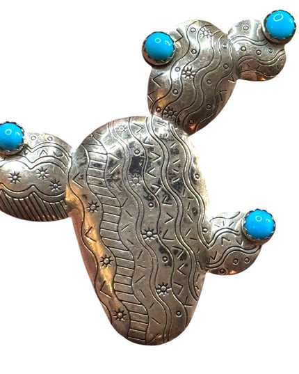 Vintage Carolyn Pollack Carlisle Silver Sterling Turquoise Cactus Pin Brooch