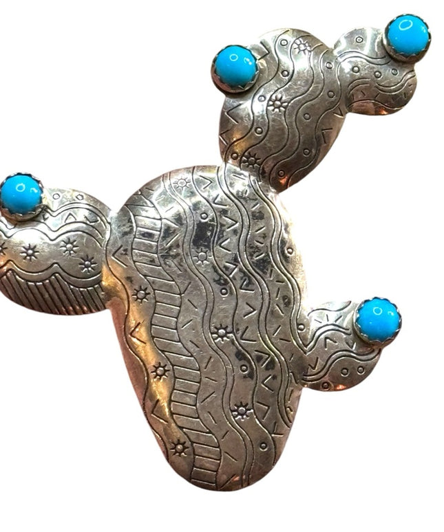 Vintage Carolyn Pollack Carlisle Silver Sterling Turquoise Cactus Pin Brooch