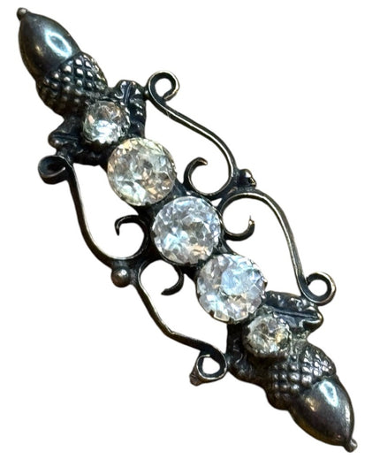 Antique sterling silver 925 Acorn Scottish Crystal bar brooch