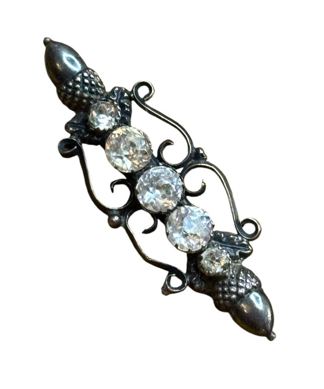 Antique sterling silver 925 Acorn Scottish Crystal bar brooch