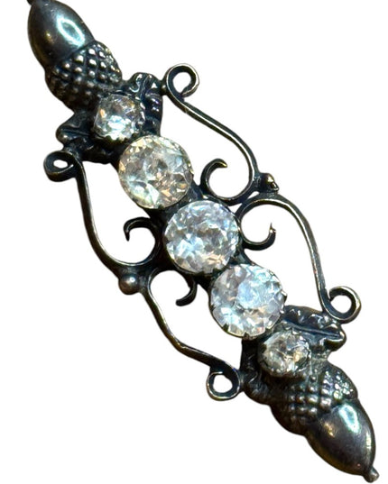 Antique sterling silver 925 Acorn Scottish Crystal bar brooch