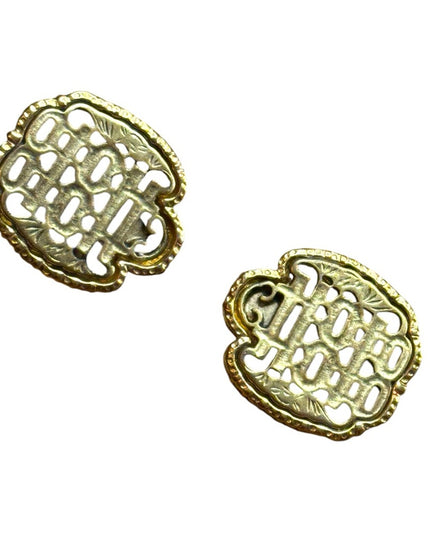 Elegant Gold-Tone finish chinese symbol Filigree clip on Earrings