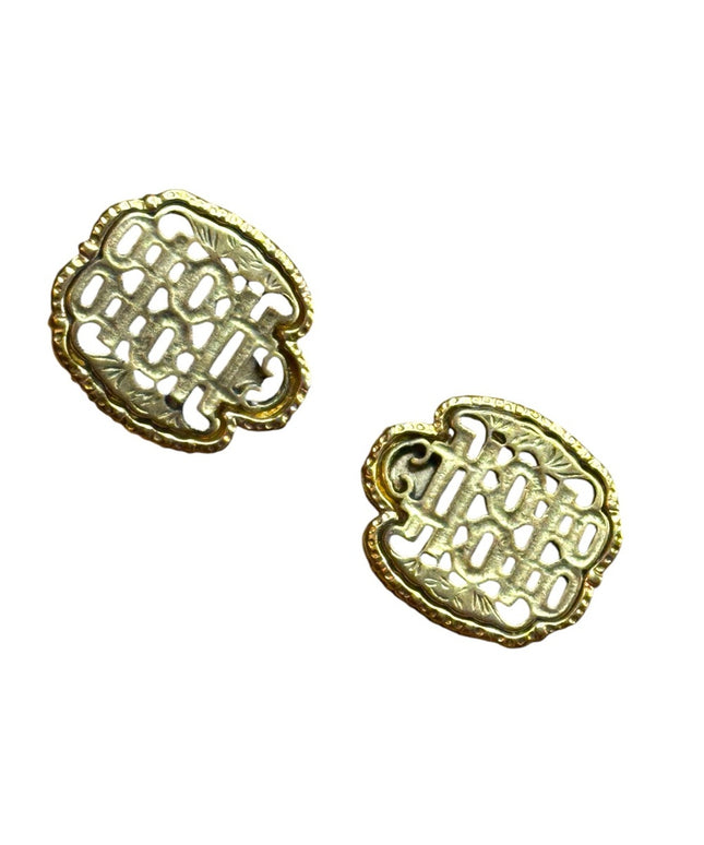 Elegant Gold-Tone finish chinese symbol Filigree clip on Earrings