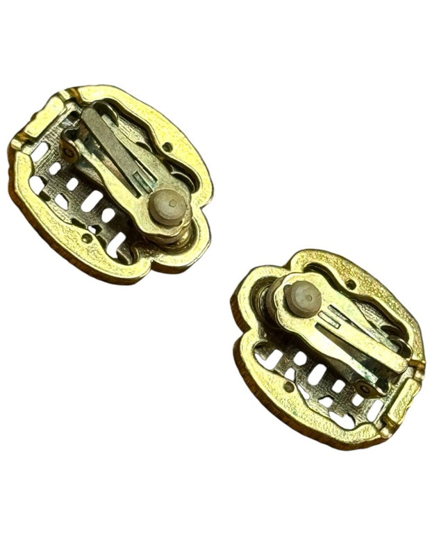 Elegant Gold-Tone finish chinese symbol Filigree clip on Earrings