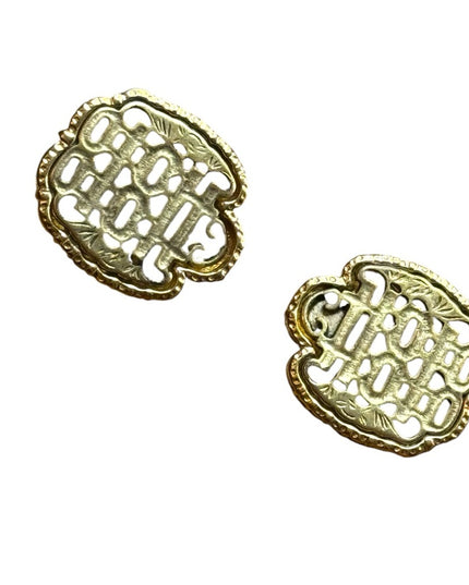 Elegant Gold-Tone finish chinese symbol Filigree clip on Earrings