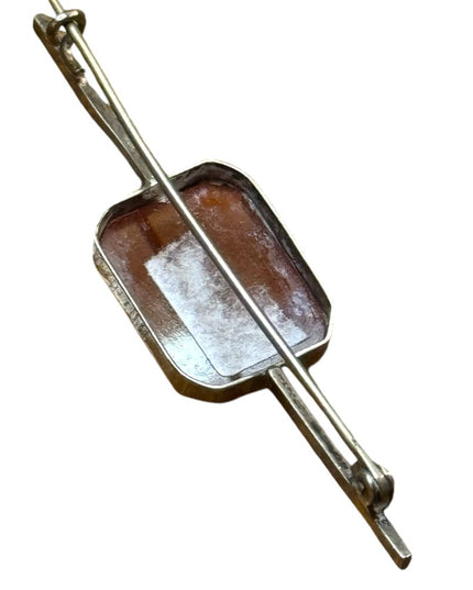 Antique sterling silver 925 Scottish Celtic agate bar brooch