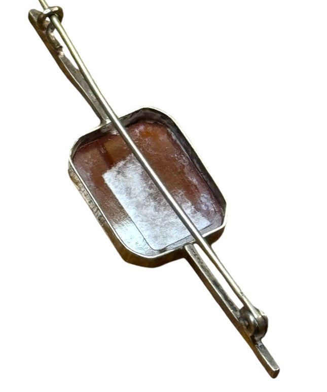 Antique sterling silver 925 Scottish Celtic agate bar brooch