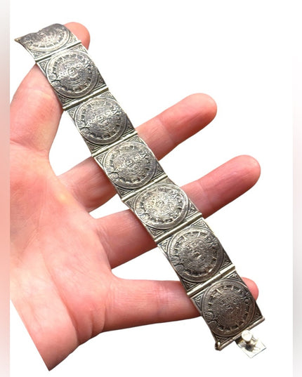 Vintage Sterling Silver 925 TAXCO Aztec Mayan Mexico Calendar  Bracelet