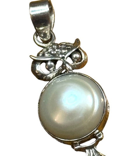 Sterling Silver 925 dangle  Owl Pearl Pendant